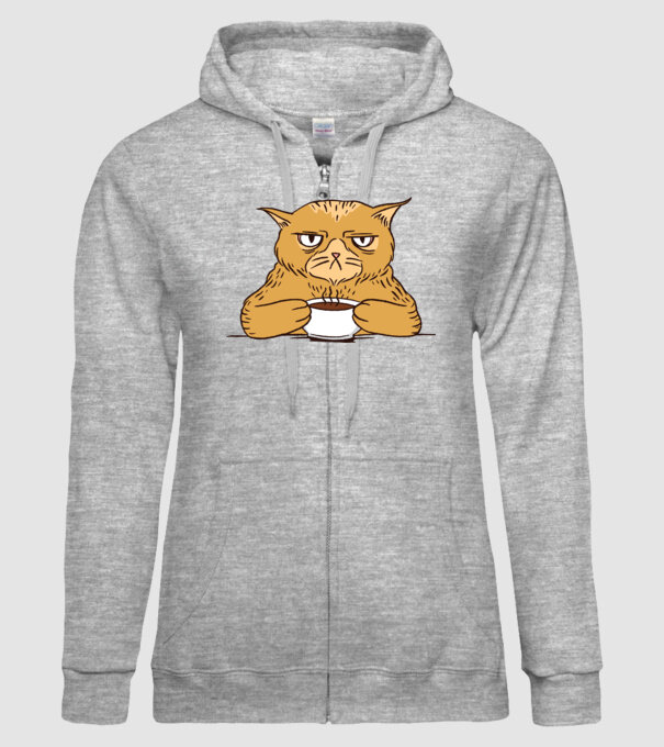 Grumpy Cat - Pisică supărată cu cafea model gri pe tricou