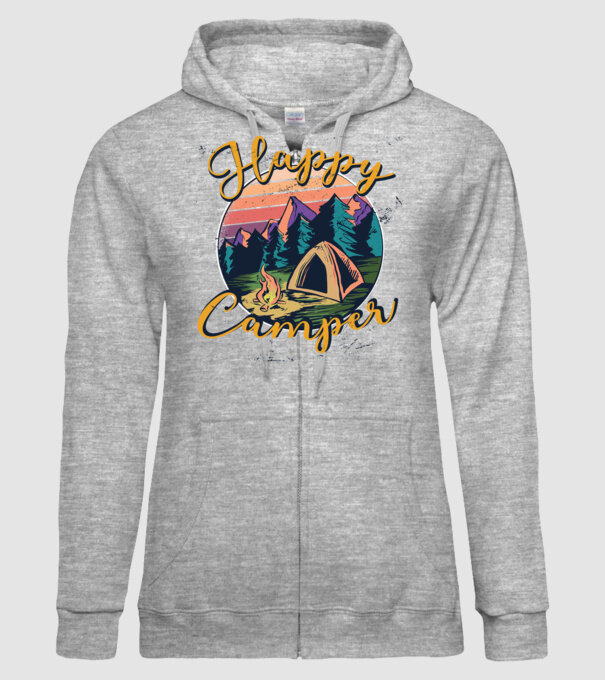 Happy Camper tricou camping model gri pe tricou
