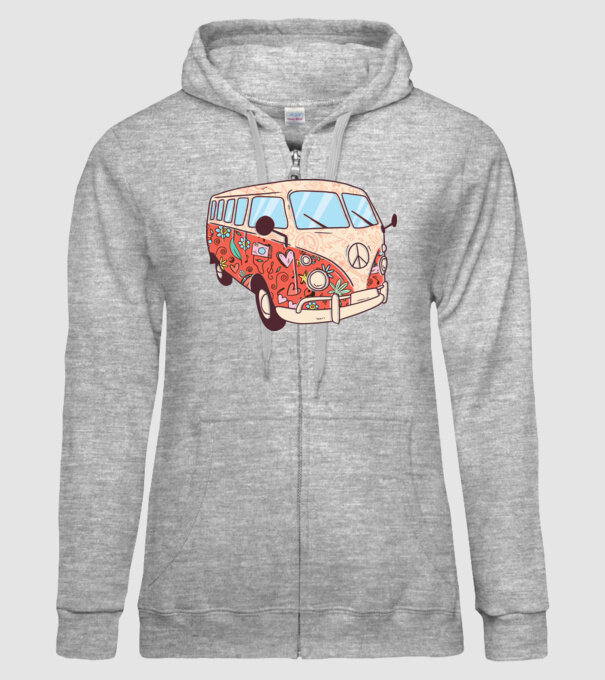 Tricou microbuz hippi retro model gri pe tricou