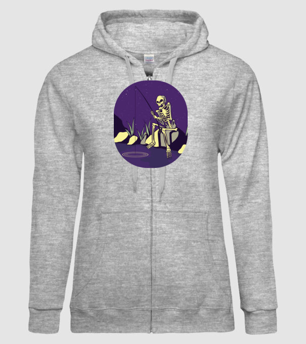 Schelet pescar model gri pe tricou