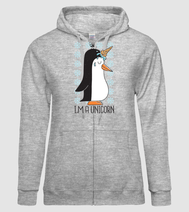 'I''m a Unicorn - Pinguin Unicorn' model gri pe tricou