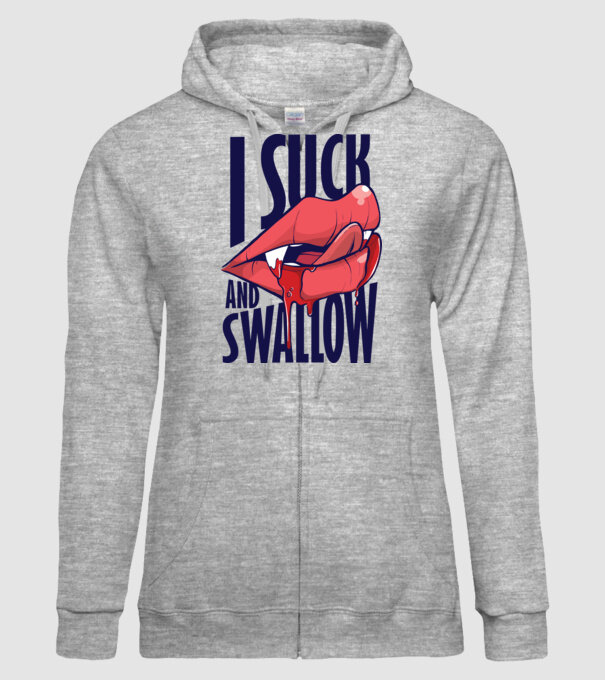 I suck and swallow Vampir model gri pe tricou
