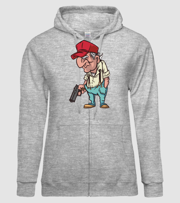 Bătrân cu armă model gri pe tricou