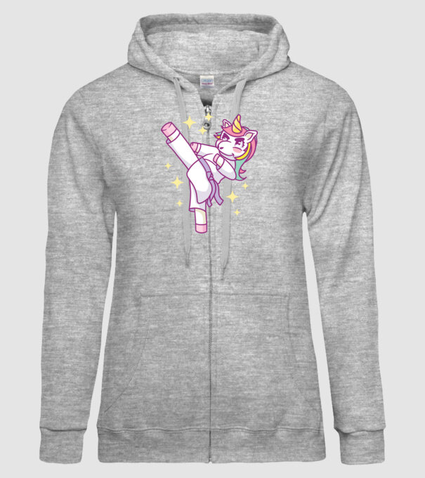 Karate unicorn model gri pe tricou