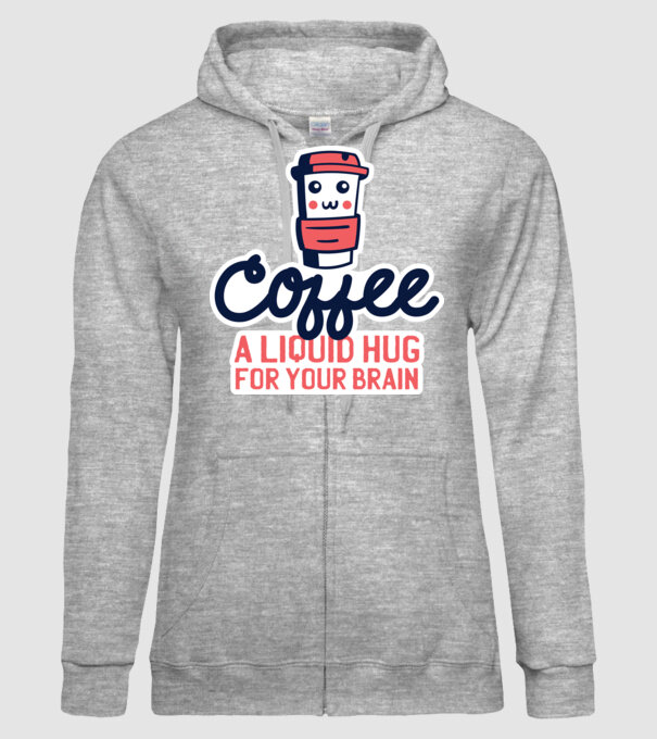 Cafea - o îmbrățișare lichidă pentru creier model gri pe tricou