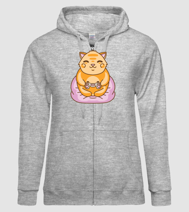 Pisică Gamer Kawaii model gri pe tricou