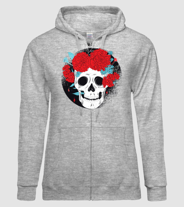 Craniu cu flori model gri pe tricou