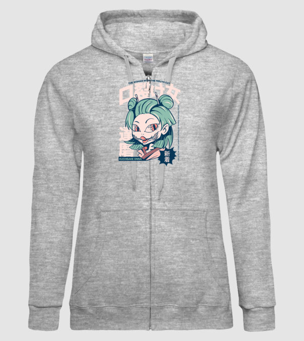 Kuchisake Onna Yokai Anime model gri pe tricou