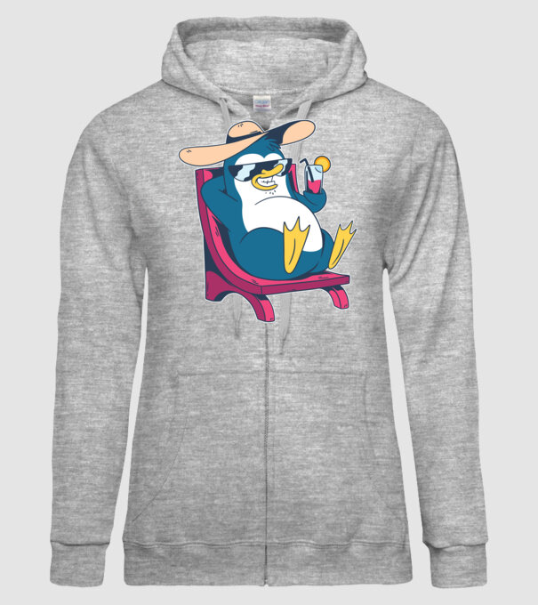 Pinguin cool stă la plajă la mare model gri pe tricou