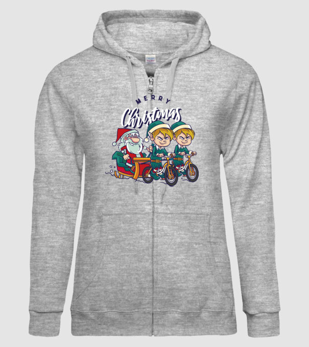 Merry Christmas Moș Crăciun cu sanie cu bicicletă model gri pe tricou