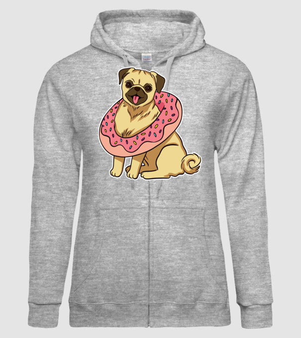 Mops cu gogoașă la gât model gri pe tricou