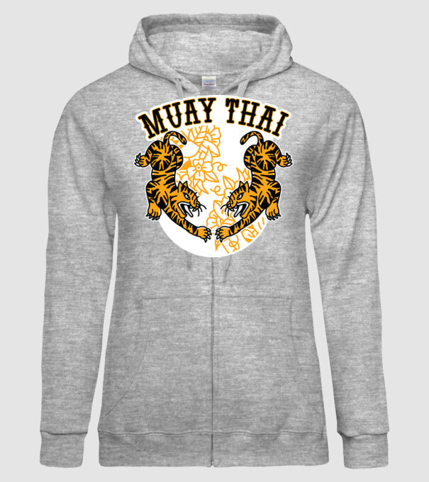 Tigri Muay Thai model gri pe tricou