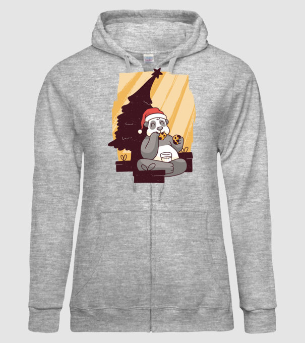 Panda mâncând prăjituri tricou Crăciun model gri pe tricou