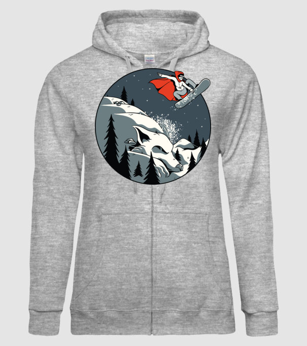 Scufița Roșie și Lupul Snowboard model gri pe tricou