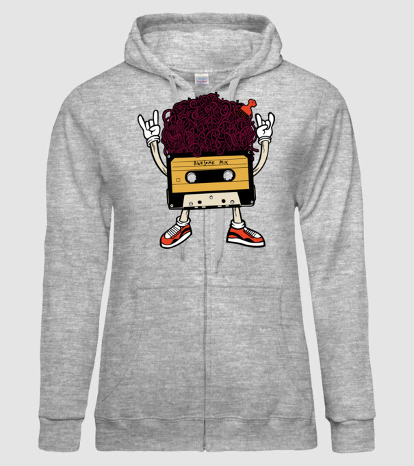 Casetă retro cu păr afro model gri pe tricou