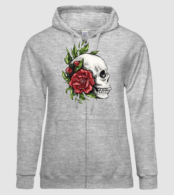 Trandafiri și craniu model gri pe tricou