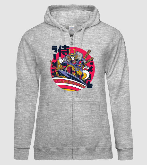 Samurai Ramen Surf model gri pe tricou