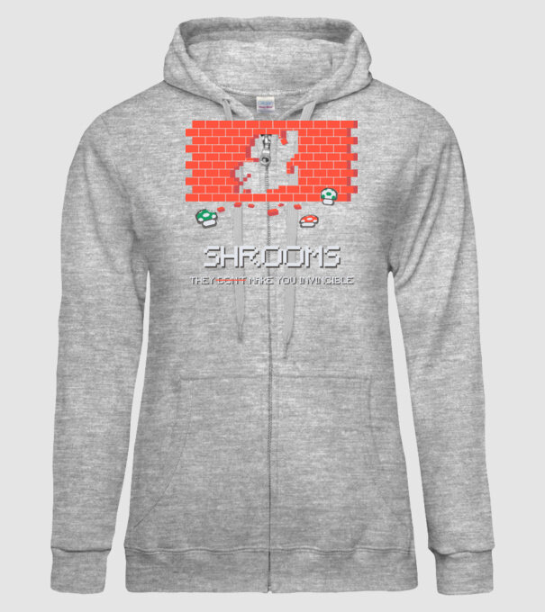 Shrooms - They make you invincible Mario model gri pe tricou
