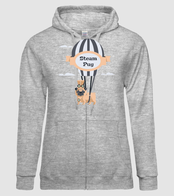 Steampug - mops model gri pe tricou