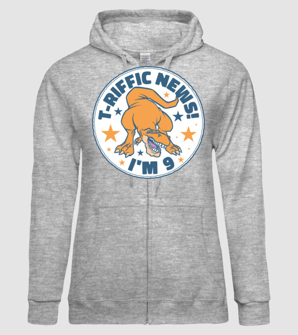 'T-rex Terrific news i''m 9' model gri pe tricou