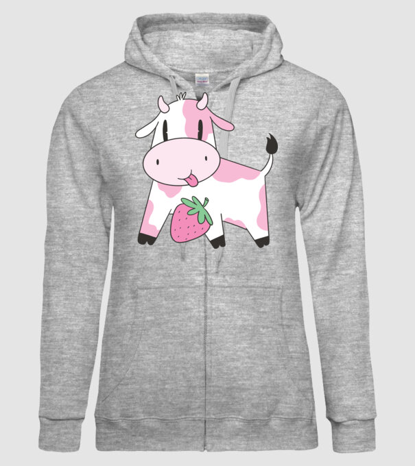 Vacă cu căpșuni model gri pe tricou