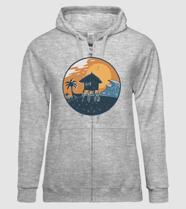Bungalou pe plajă model gri pe tricou
