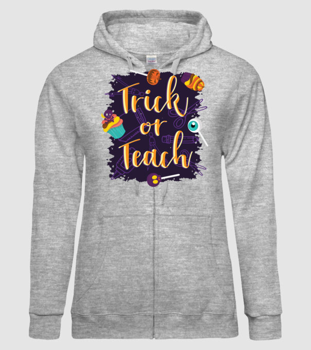Trick or Teach Halloween pentru profesori model gri pe tricou