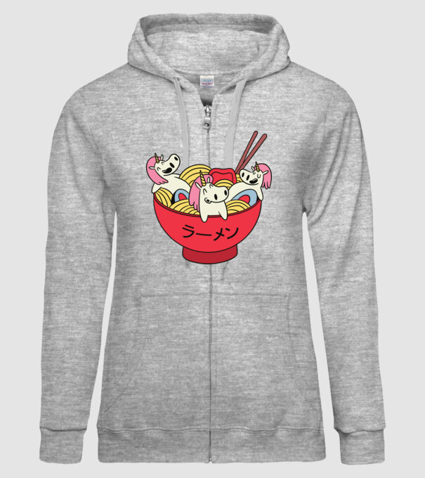 Unicorn Ramen model gri pe tricou