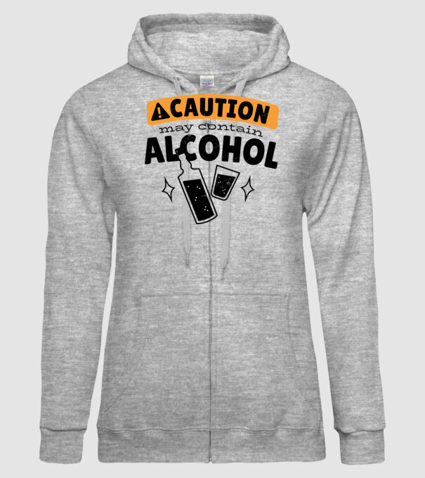 Atenție, poate conține alcool model gri pe tricou