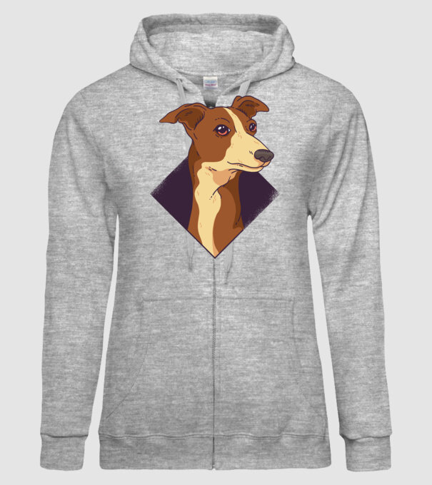 Cap câine Whippet model gri pe tricou