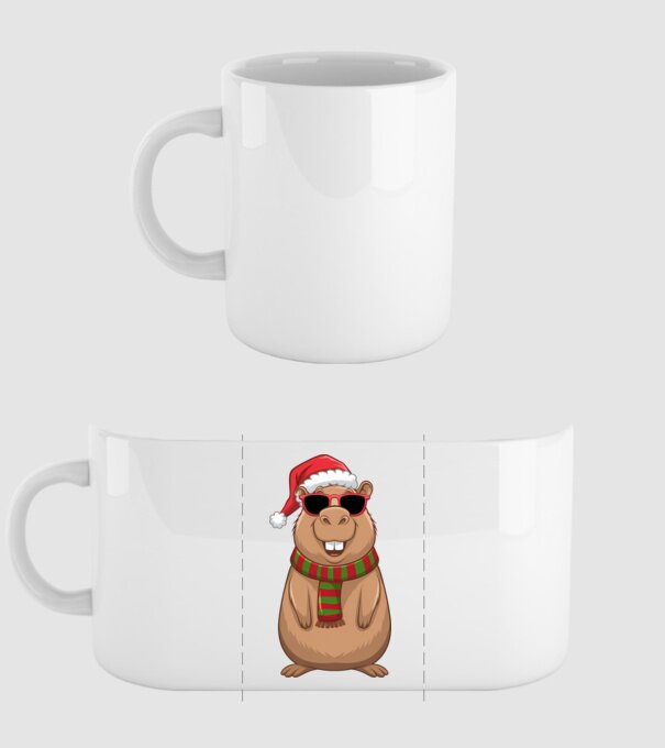 Crăciunul capybara model alb pe tricou