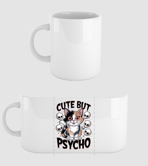 Cute, but Psycho pisică Alb model alb pe tricou