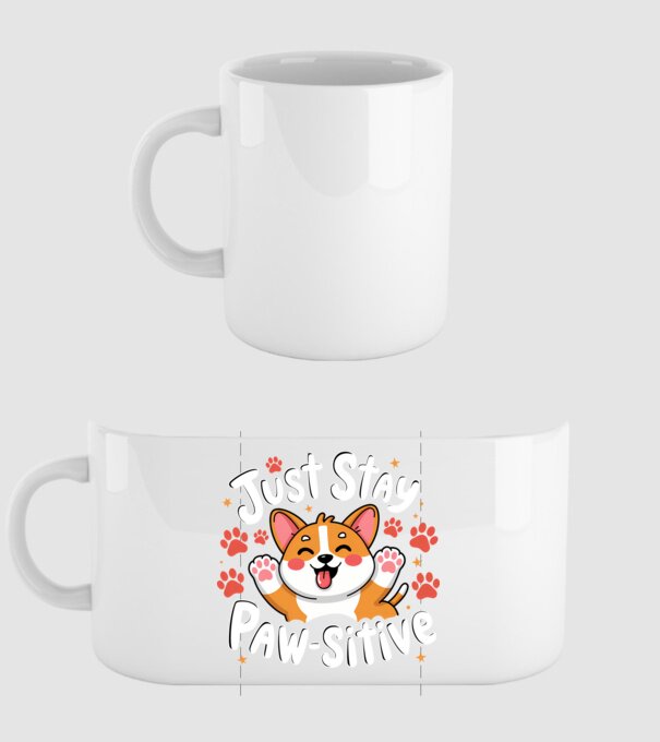 Just Stay Paw-sitive Negru model alb pe tricou