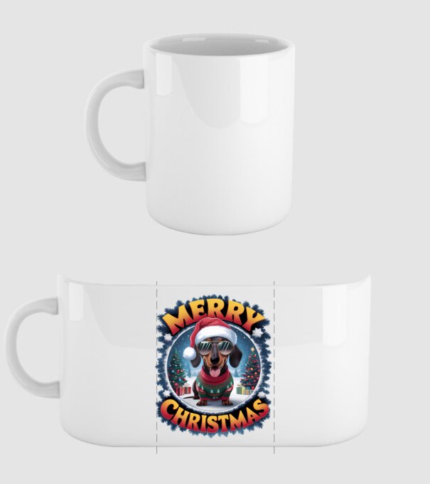 Merry Christmas Teckel model alb pe tricou