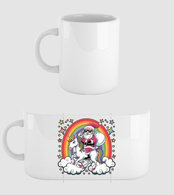 Moș Crăciun cool pe un unicorn model alb pe tricou