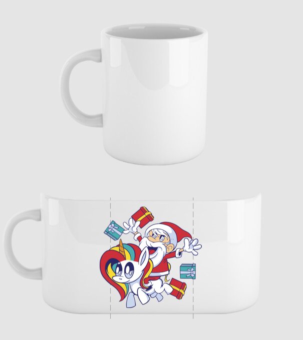 Moș Crăciun pe un unicorn model alb pe tricou