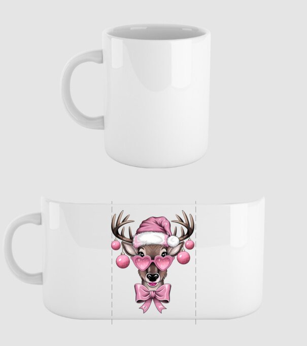 Pink Xmas Reindeer model alb pe tricou