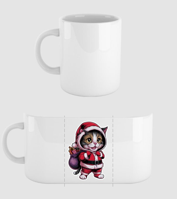 Santa Cat model alb pe tricou