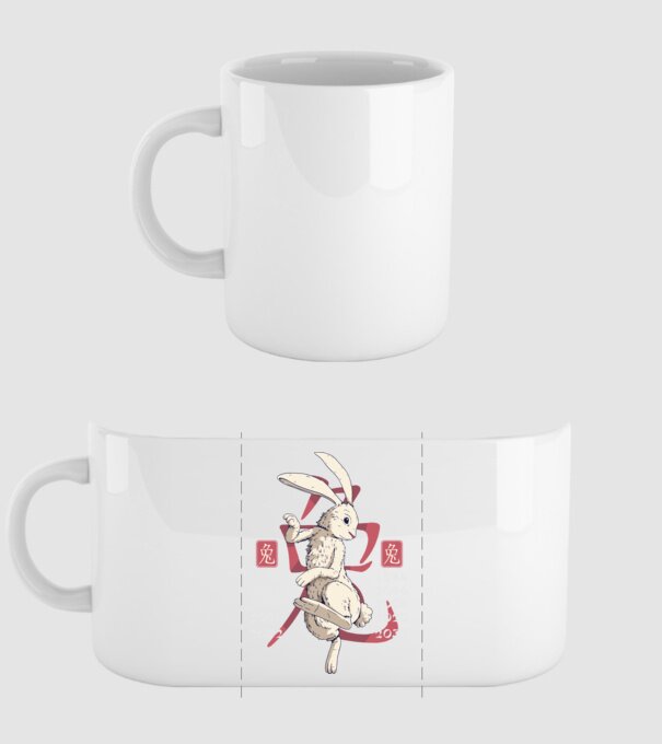 Year of the Rabbit model alb pe tricou