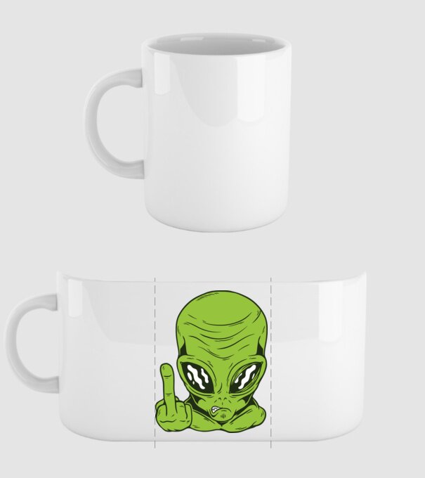 Alien arată degetul model alb pe tricou