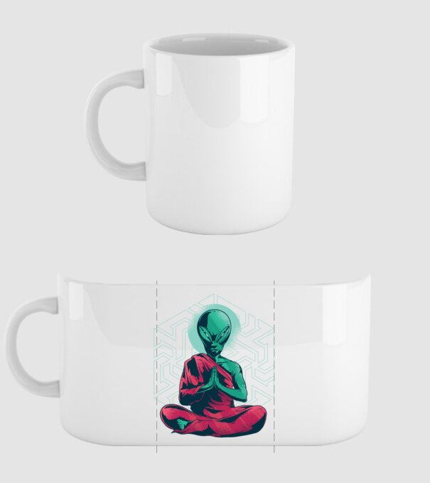 Meditație Alien model alb pe tricou
