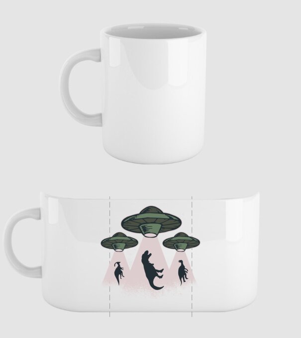 Alien OZN dinozaur model alb pe tricou