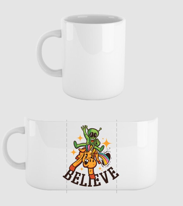 Unicorn Alien model alb pe tricou