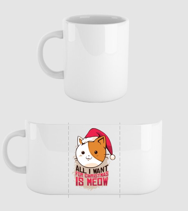 All I want for christmas is MEOW tricou cu pisică model alb pe tricou