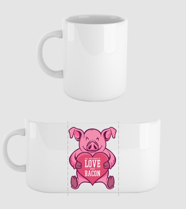 All you need is love and bacon model alb pe tricou