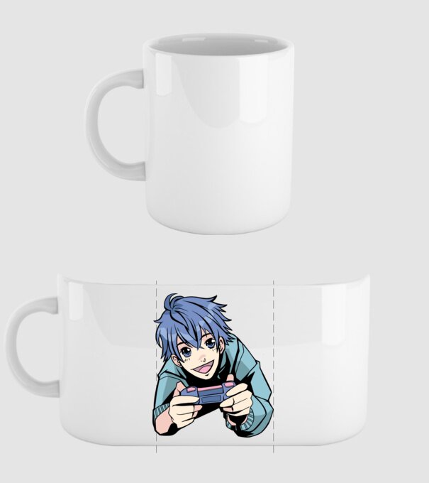 Anime băiat Gamer model alb pe tricou