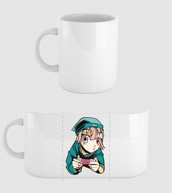 Anime fată Gamer model alb pe tricou