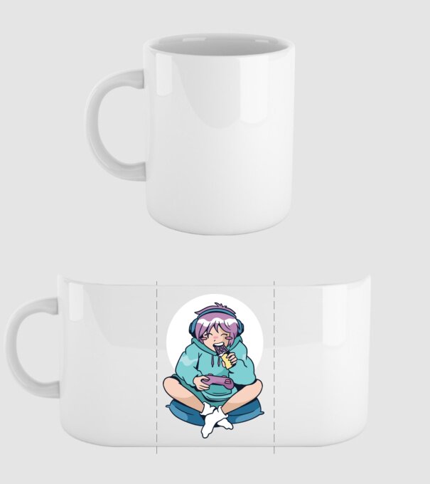 Anime Gamer Fată cu ciocolată model alb pe tricou