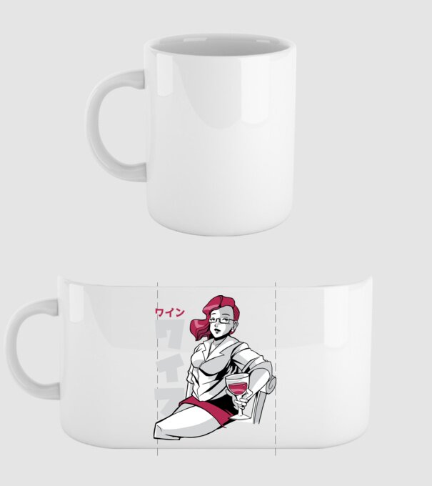 Anime fată cu vin model alb pe tricou