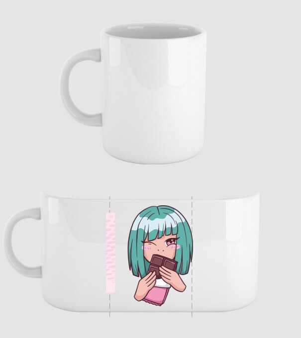 Anime fată cu ciocolată model alb pe tricou